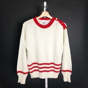 Striped Anchor Knit Pullover Sweater - White Red